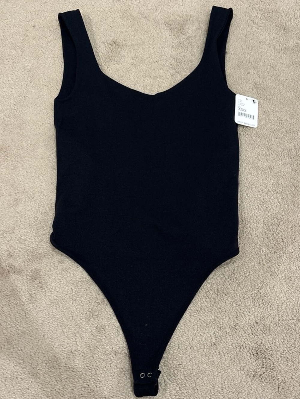 Free People Black Scoop Neck One-Piece button up Bodysuit